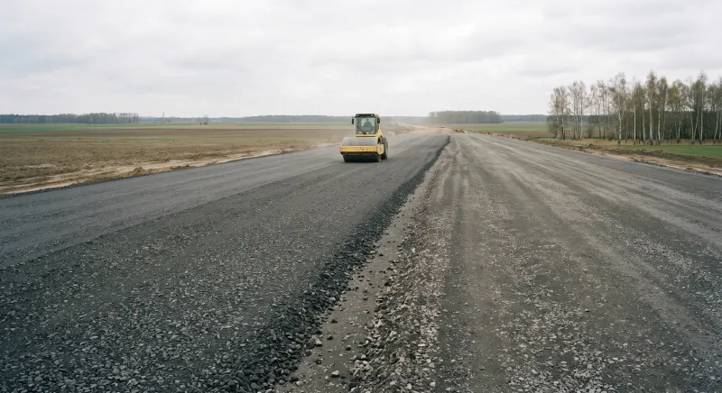 Walec drogowy przy zagęszczaniu warstwy nawierzchni
